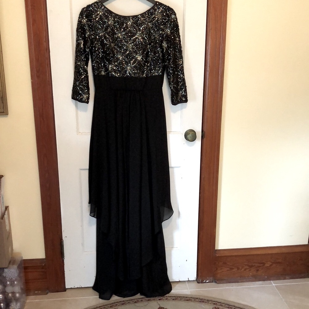 Eliza J black sequined gown.